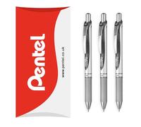 Pentel EnerGel XM BL77 - Penna retrattile a inchiostro gel liquido, 0,7 mm, 54% riciclata, confezione da 3, colore: grigio