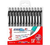 Pentel EnerGel XM BL77 - Penna retrattile a inchiostro gel liquido, 0,7 mm, 54% riciclata, inchiostro nero, confezione da 12 in astuccio