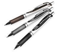 Pentel EnerGel XM BL77 - Penna retrattile a inchiostro gel liquido, 0,7 mm, 54% riciclata, nero, grigio, seppia, confezione da 3