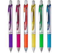 Pentel EnerGel XM BL77 - Penna retrattile a inchiostro gel liquido, 0,7 mm, 54% riciclata, viola, rosa, arancione, giallo, verde lime e azzurro cielo, confezione da 6