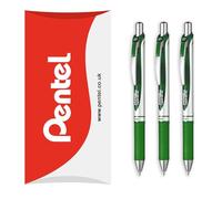 Pentel EnerGel XM BL77 - Penna retrattile a inchiostro gel liquido - 0,7 mm - 54% riciclato - In confezione a cuscino - Confezione da 3 - Verde