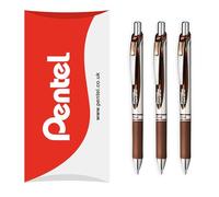 Pentel EnerGel XM BL77 - Penna retrattile a inchiostro gel liquido - 0,7 mm - 54% riciclato - In confezione a cuscino - Confezione da 3 - Marrone
