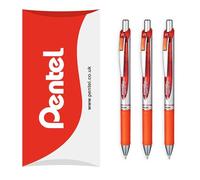Pentel EnerGel XM BL77 - Penna retrattile a inchiostro gel liquido - 0,7 mm - 54% riciclato - In confezione a cuscino - Confezione da 3 - Arancione