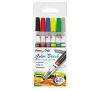 Pentel GFL Colour Brush pennello inchiostro base acqua, 6 pezzi colori assortiti
