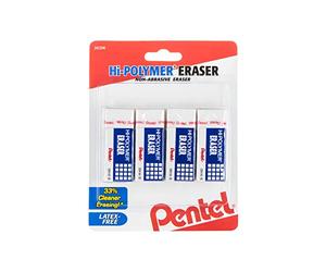 Pentel, Gomma da cancellare a lunga durata Gomma per piccoli blocchi Confezione da 4 bianco
