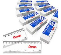 Pentel - Gomme in plastica Hi-Polymer Jumbo, confezione da 10 + 2 righelli