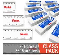 Pentel Hi-Polymer Jumbo Gomma Plastica Pacchetto Classe Di 36 Più 36 Righelli