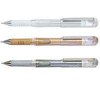 Pentel Hybrid Gel Grip DX K230/3 - Pattini in gel metallizzati, 1 mm, colore: Oro Argento e Bianco