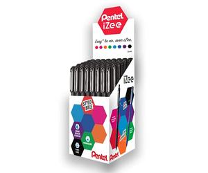 Pentel iZee BX460-A - Penna a sfera con cappuccio e clip in metallo, punta larga 1 mm, confezione da 48 pezzi, colore: Nero