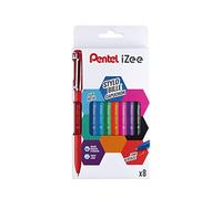 Pentel iZee BX460 - Confezione da 8 penne a sfera con cappuccio in metallo, punta larga da 1 mm, nero/rosso/blu/verde/arancione/rosa/azzurro/viola