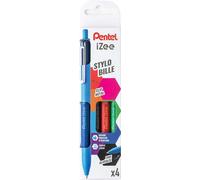 Pentel iZee Confezione da 4 penne a sfera retrattili - Punta da 0,7 mm - Corsa da 0,35 mm - Clip in metallo - Colori nero, blu, NEW