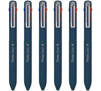 Pentel iZee - Penna a sfera a 4 colori, fusto blu intenso, inchiostro multicolore, inchiostro nero, blu, rosso e verde, confezione da 6