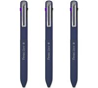 Pentel iZee - Penna a sfera a 4 colori, fusto viola intenso, inchiostro multi inchiostro nero, viola, blu e verde, confezione da 3