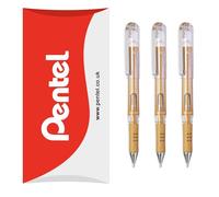 Pentel K230 Hybrid Gel Grip Metallic Pen - Penna roller da 1,0 mm - Oro metallizzato - Confezione da 3 in confezione cuscino