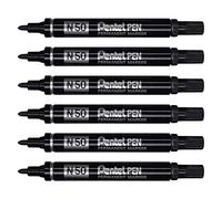 PENTEL Set di 5 pentelli N50 - Set di 5 pennarelli permanenti con punta conica e tratto da 1,5-2 mm, colore: Nero Ref N50-A