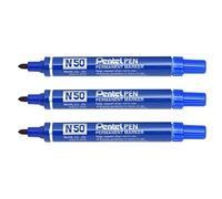 PENTEL Lotto di 3 pennarelli Permanent N50, corpo in alluminio, punta a punta, 2 mm, colore: Blu