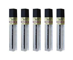 PENTEL Lotto di 5 astucci da 12 mine per portamine, HI-POLYMER SUPER 0,2 mm B