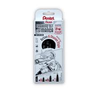 Pentel Manga Set Shonen Style, contenuto: 1 penna a pennello e 2 penne fineliner 0,05 mm e 0,2 mm, inchiostro pigmentato nero