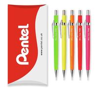 Pentel Matita meccanica automatica P205-FX, gamma fluorescente, 0,5 mm HB, confezione da 5 matite in confezione cuscino, verde, giallo, arancione, rosso, rosa