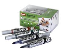 Pentel MWL5M Maxiflo Marcatore per lavagne bianche con cancellino magnetico, punta 6.0 mm, 4 pezzi nero/rosso/blu/verde