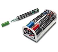 Pentel MWL5SBF-4N Maxiflo Flexfeel - Pennarello per lavagna bianca con punta flessibile, set da 4 pezzi con magnete e lavapavimenti