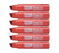 Pentel N50XL-B - Pennarello indelebile con punta a scalpello, confezione da 6, colore: Rosso