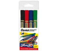 PENTEL - 0100862 - Marcatore permanente N860 - punta scalpello - astuccio 4 colori assortiti - Amiko Pentel - 73438 - Conf. da 1 Pz. - 0100862