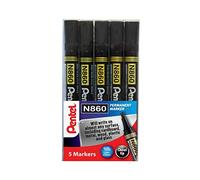 Pentel N860 - Pennarello permanente, punta a scalpello, confezione da 5, colore: Nero
