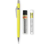 Pentel P205-97C - Matita Automatica Meccanica - Gamma Fluorescente - Singola + 12 Mine di Ricarica Hi-Polymer HB 0,5mm + Tubetto di Ricariche per Gomma Z2-1N da 4 (Giallo Fluorescente)