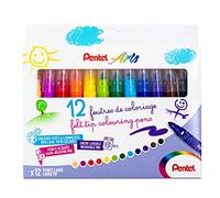 Pentel - Pennarelli da colorare, inchiostro ultra lavabile, colori assortiti Pack de 12 SCS3E pointe large