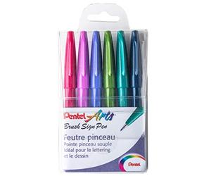 Pentel - Pennarello con punta simile a pennello “Brush Sign Pen”, SES15C-12 Pochette de 6 Alla moda.