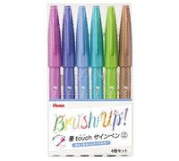 Pentel - Pennarello con punta simile a pennello "Brush Touch Sign Pen", set di 6 colori