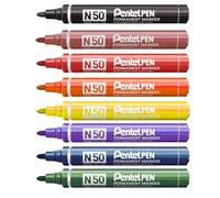 Pentel Pennarello indelebile N50, punta tonda, 1 per ogni colore, confezione da 8