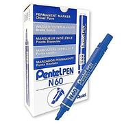 Pentel - Pennarello industriale con corpo in alluminio e punta smussata, adatto per quasi tutte le superfici, colore: blu, confezione da 12
