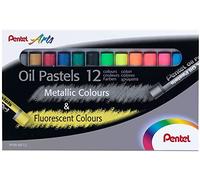 Pastelli a olio Pentel Confezione da 12 Pastelli a olio - 6 metallizzati e 6 fluorescenti - Morbidi, cremosi e ad asciugatura l