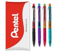 Pentel Q-Erase - Matita meccanica con gomma retrattile, 0,5 mm, grado HB, fusti nero, viola, rosa e blu, confezione da 4