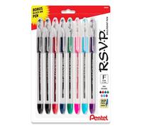 Pentel RSVP Penna a sfera originale, tratto fine (0,7 mm), colori assortiti, fusto trasparente, confezione da 8 con penna a inchiostro nero
