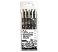 Pentel S20P Pointliner, fineliner nero taschina 5 pz (punta 0,05-0,1-0,3-0,5-0,8 mm)
