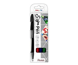 Pentel S520-4 Sign Pen - Pennarelli con punta in feltro, tratto da 0,8 mm, confezione da 4 pezzi, nero/rosso/blu/verde