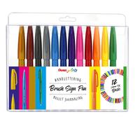 Pentel SES15-12 Brush Sign Pen Basic Assortment Fibre-Tip Brush Like Tip Pack of