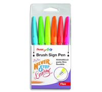 Pentel SES15 Brush Sign Pen pennarello punta fibra flessibile colori fluo 6 pz