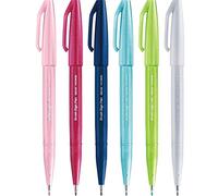 Pentel SES15C Brush Sign Pen pennarello punta fibra flessibile nuovi colori assortiti, 6 pz