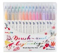 Pentel SESW30C-30 Brush Sign Pen Twin, set di 30 pennarelli con due punte flessibili, inchiostro a base d'acqua, colori assortiti, confezione da 30 pezzi