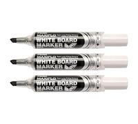 PENTEL Set di 3 pennarelli per lavagna bianca MAXIFLO, punta smussata larga, colore: Nero