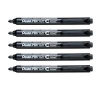 PENTEL Set di 5 pennarelli permanenti NXS15 retrattile Pte Ogive Fine Nero