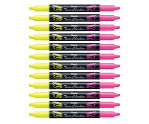 Pentel slw8 evidenziatore Twin Checker, bicolore, 12 pezzi gelb/pink