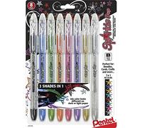 Pentel Sparkle Pop - Penna gel metallizzata, tratto 1,0 mm, colori assortiti, confezione da 8 (K91BP8M)