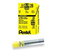 Ricarica di mina Pentel Super Hi-Polymer da 0,9 mm di spessore 2B, 180 pezzi di mina (50-9-2B) grigia