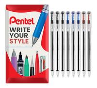 Pentel Superba penna a sfera BK77, punta da 0,7 mm, tratto da 0,25 mm, inchiostro ricaricabile BK77, nero, blu, rosso, confezione da 8 in confezione regalo