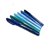Pentel XSES15C-blue-X6 Brush Sign Pen Set Maritimo (Colors of the Sea), Penna in fibra, punta simile a pennello, set da 6 tonalità blu